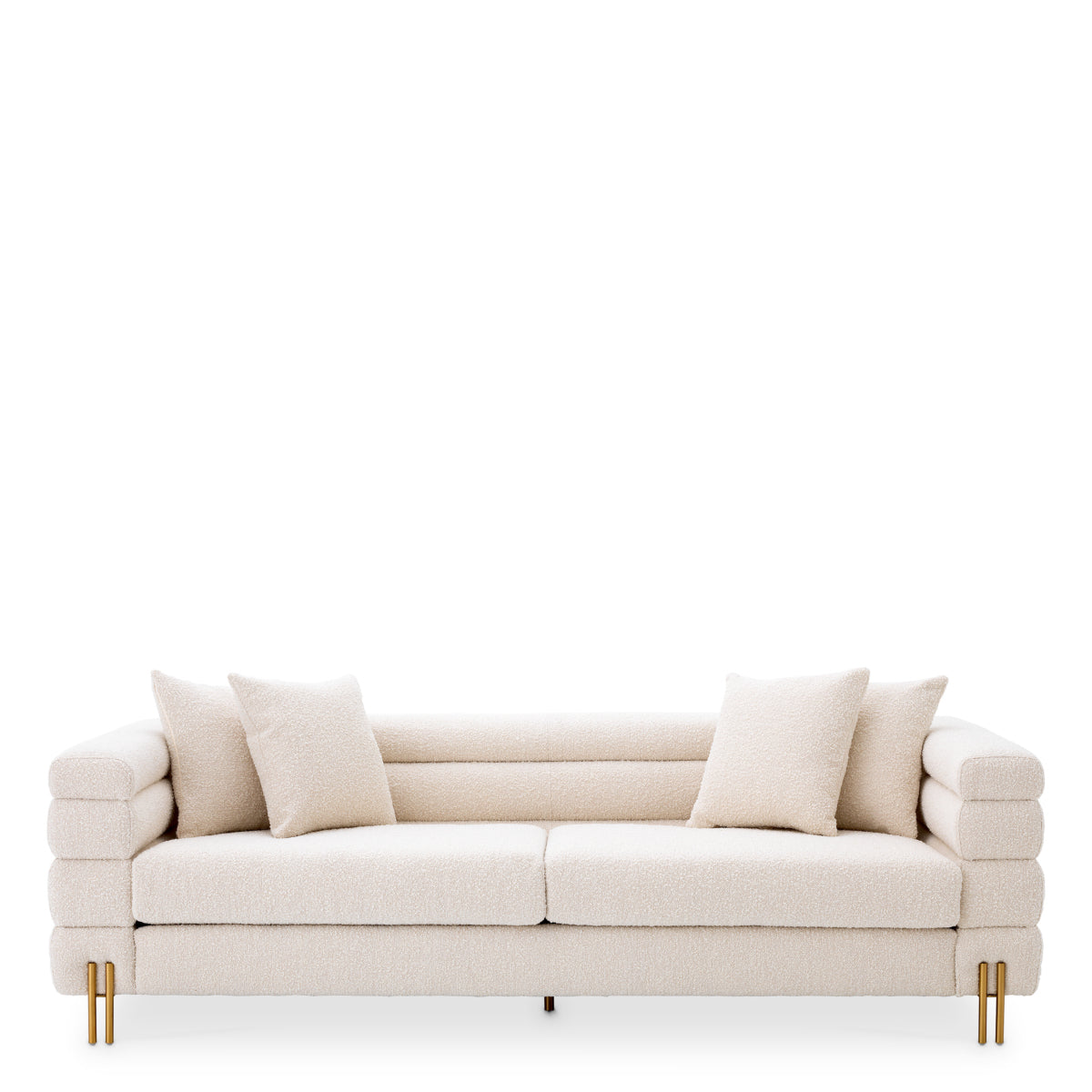 Eichholtz York 3 Seater Sofa Boucle Cream With Brushed Brass Legs - 3 Seater Sofa Boucle Cream 3 Seater Sofas Sterling Home 3
