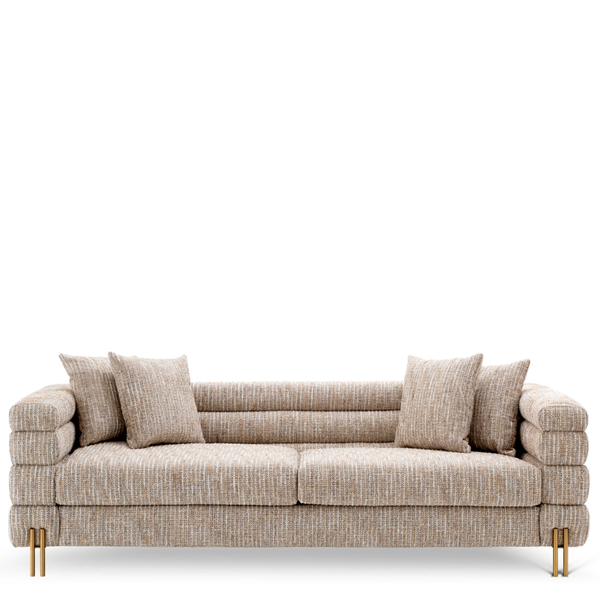 Eichholtz York 3 Seater Sofa Mademoiselle Beige Brushed Brass Legs - 3 Seater Sofa Mademoiselle Beige 3 Seater Sofas Sterling Home 3