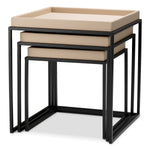 Eichholtz Leonard Set Of 3 Side Tables Matte Black Finish Light Brown Faux Leather - Side Tables Set of 3 Matte Black Finish Light Brown Faux Leather Side Tables Sterling Home 3