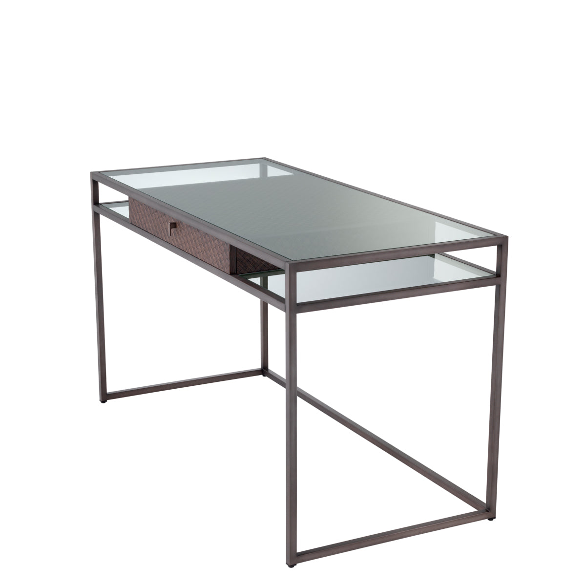 Eichholtz Napa Valley Desk Woven Oak Veneer Bronze Finish Clear Glass - Desk Woven Oak Veneer Bronze Finish Clear Glass Tables Sterling Home 3