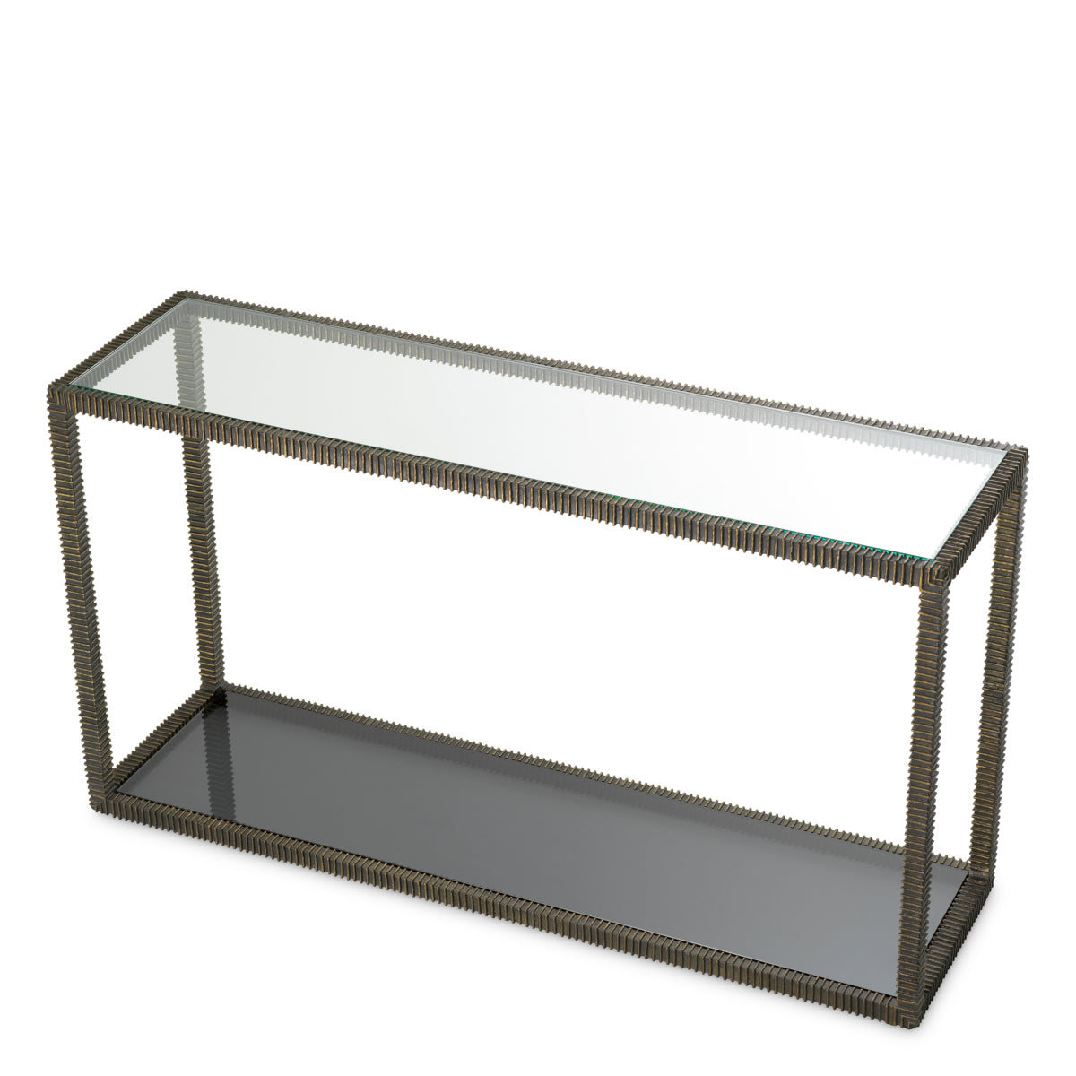 Eichholtz Bethesda Console Table Bronze Highlight Finish Clear Glass and Smoke Glass - Console Table Bronze Highlight Finish Side Tables Sterling Home 3