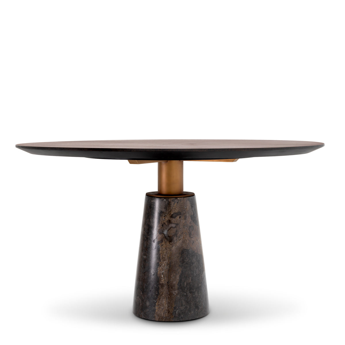 Eichholtz Genova Round Dining Table Grey Marble Mocha Straight Oak Veneer Brushed Brass Finish - Round Dining Table Grey Marble Mocha Straight Oak Veneer Brushed Brass Finish Dining Tables Sterling Home 4