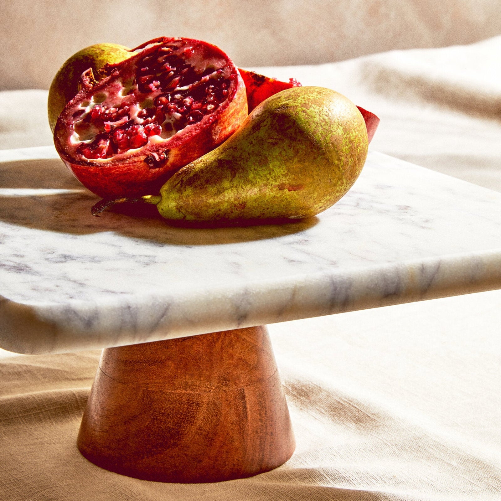 Monzaro White Marble And Acacia Wood Cake Stand - Monzaro White Marble And Acacia Wood Cake Stand Sterling Home 2