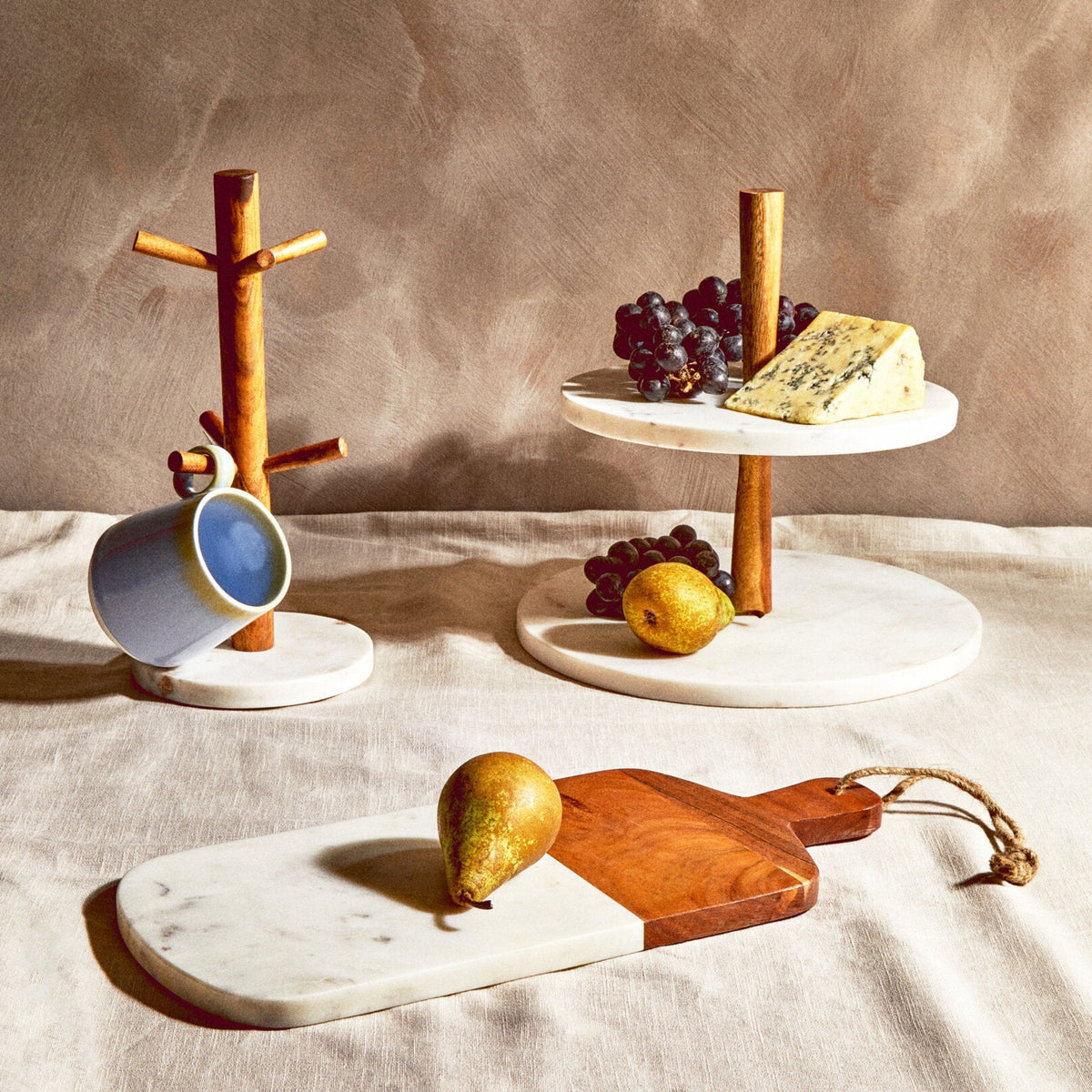 Monzaro Two Tier Marble and Acacia Wood Cake Stand - Monzaro Two Tier Marble and Acacia Wood Cake Stand Sterling Home 2
