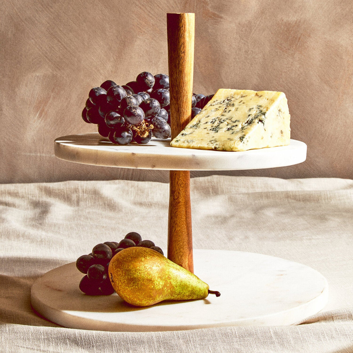 Monzaro Two Tier Marble and Acacia Wood Cake Stand - Monzaro Two Tier Marble and Acacia Wood Cake Stand Sterling Home 1
