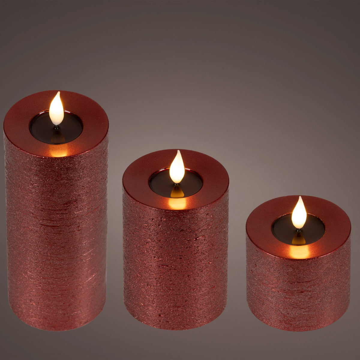 Set Of 3 Red Realistic Wick Candle With Fire Effect - S3 BO Red Realistic Wick Candle With Fire Effect Sterling Home 1