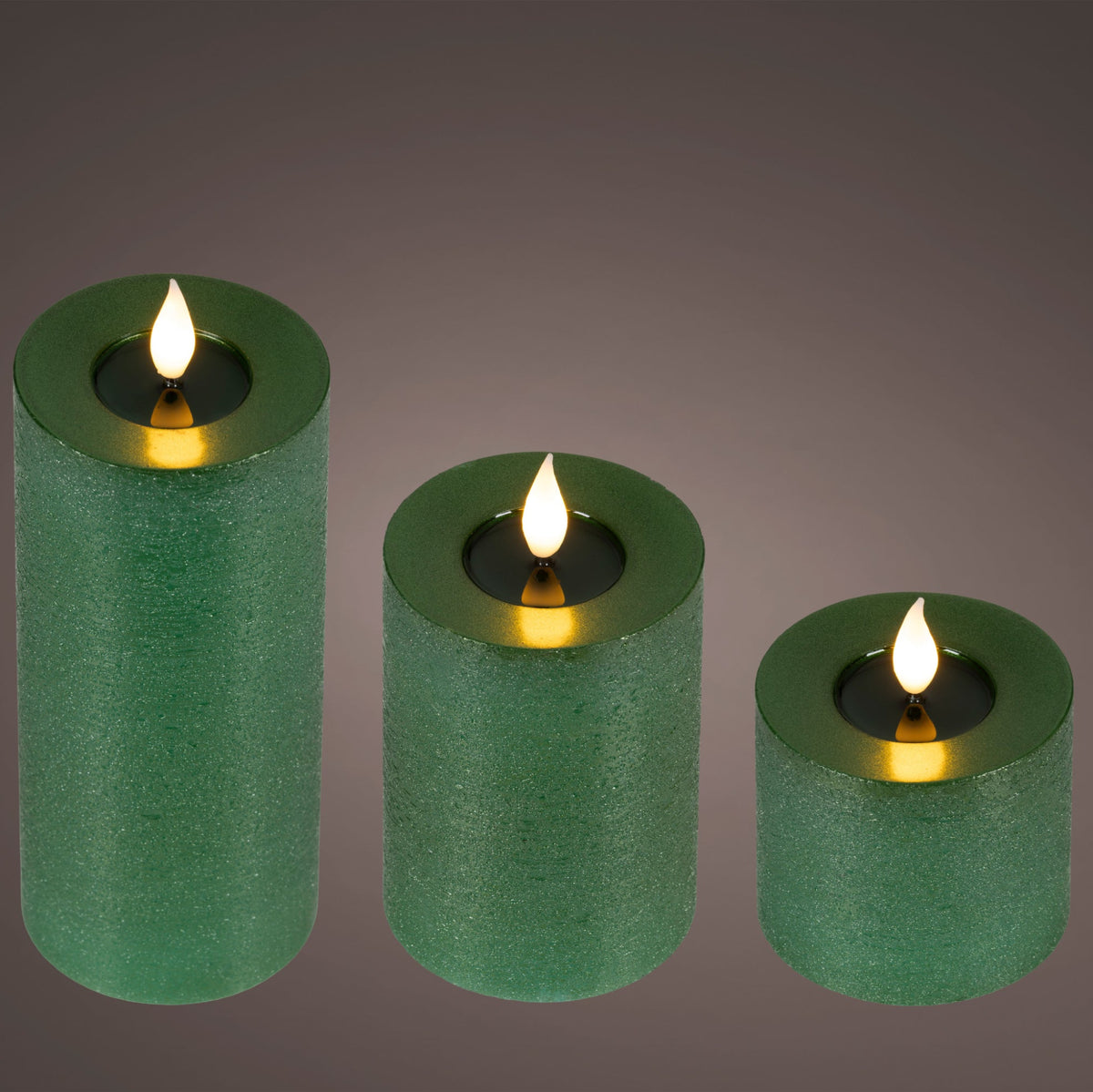 Set of 3 Green Realistic Wick Candle With Fire Effect - S3 BO Green Realistic Wick Candle With Fire Effect Sterling Home 3