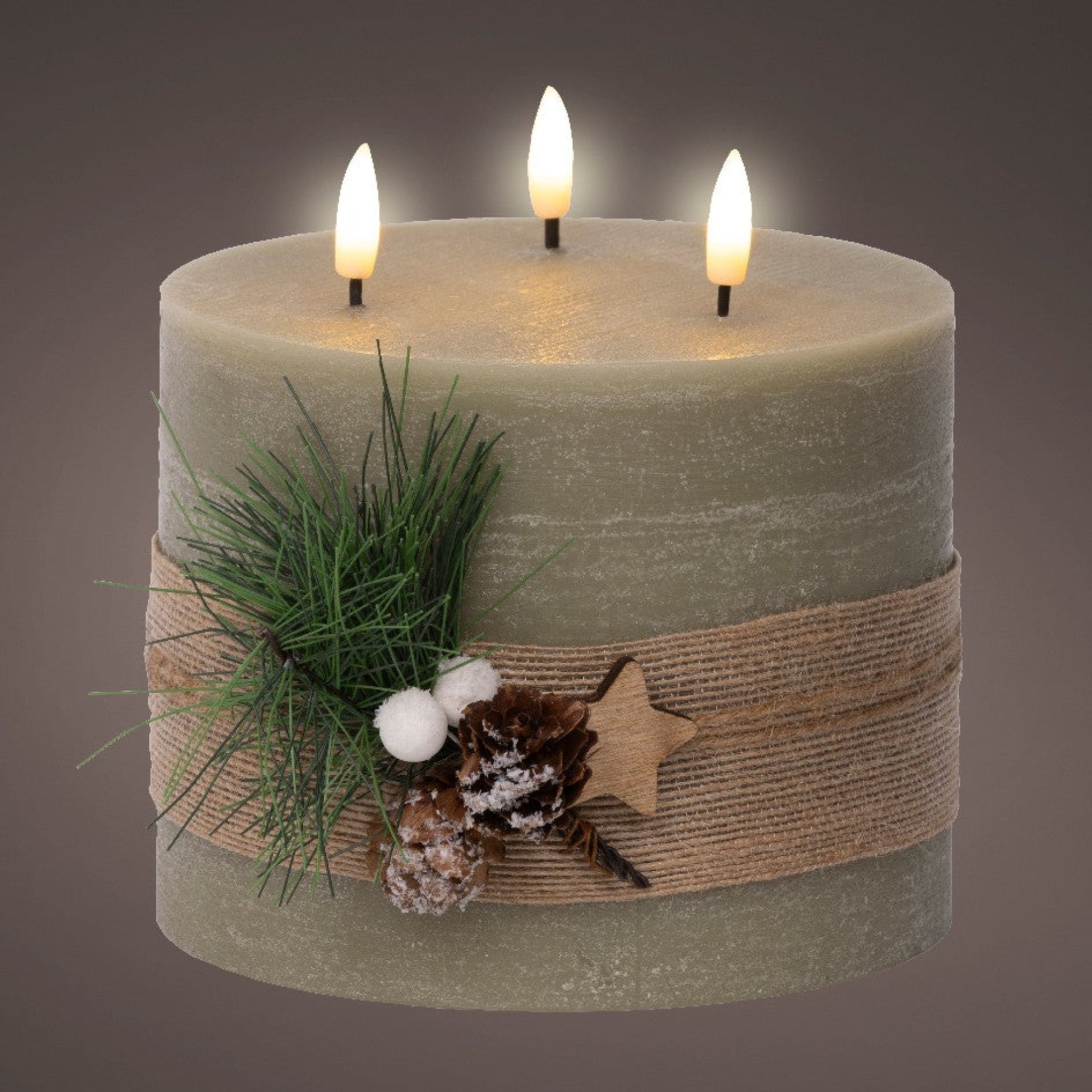 Triple Wick Battery Operated Red Candle - Triple Wick Green Candle BO LED 15CM Sterling Home 1