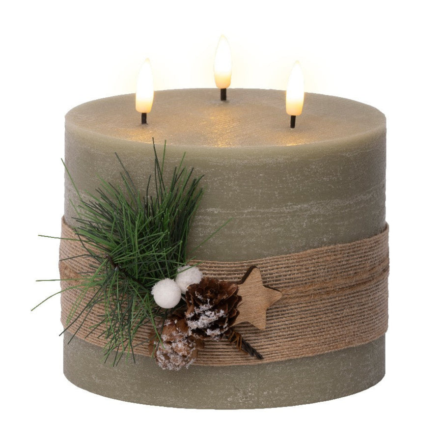 Triple Wick Battery Operated Red Candle - Triple Wick Green Candle BO LED 15CM Sterling Home 2