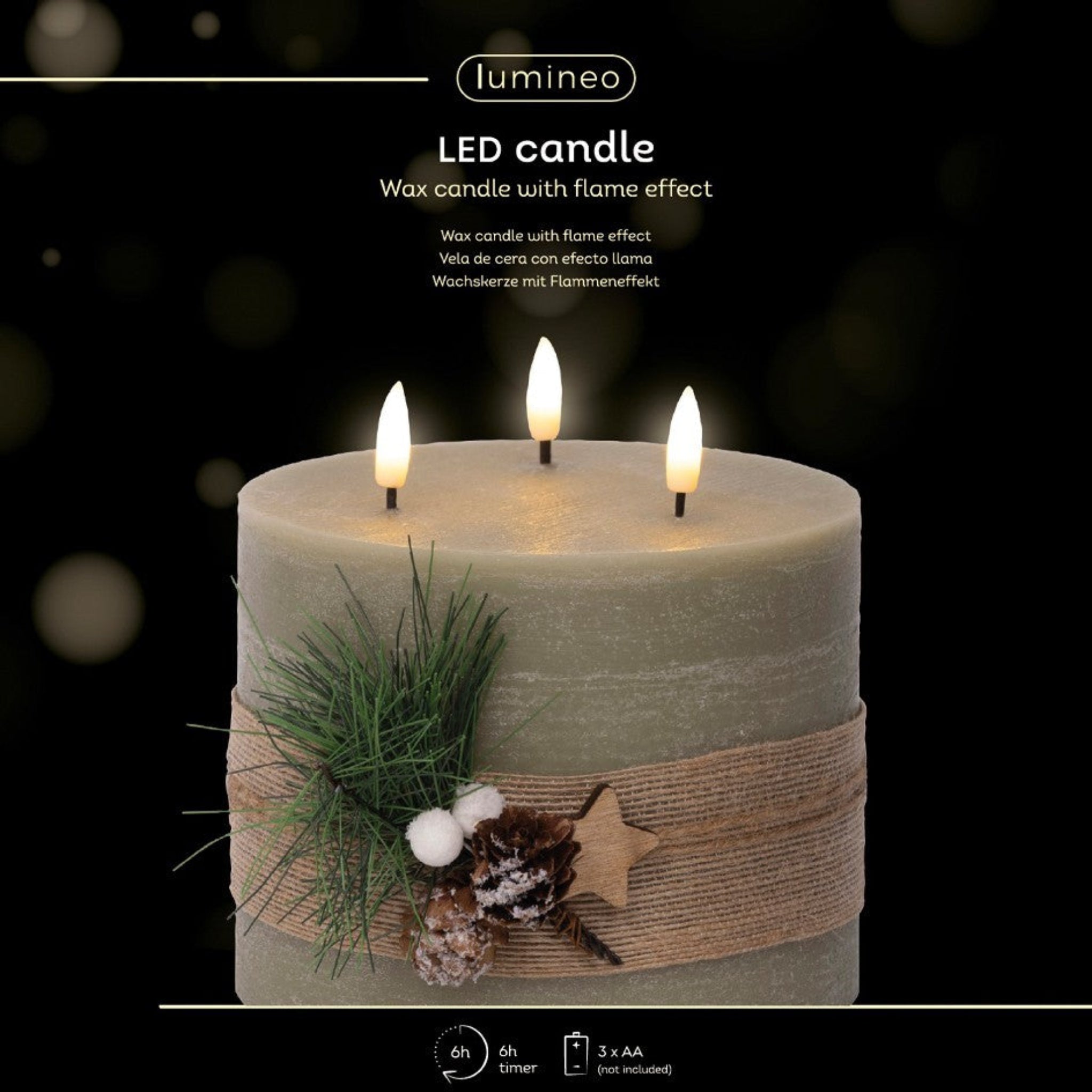 Triple Wick Battery Operated Red Candle - Triple Wick Green Candle BO LED 15CM Sterling Home 3