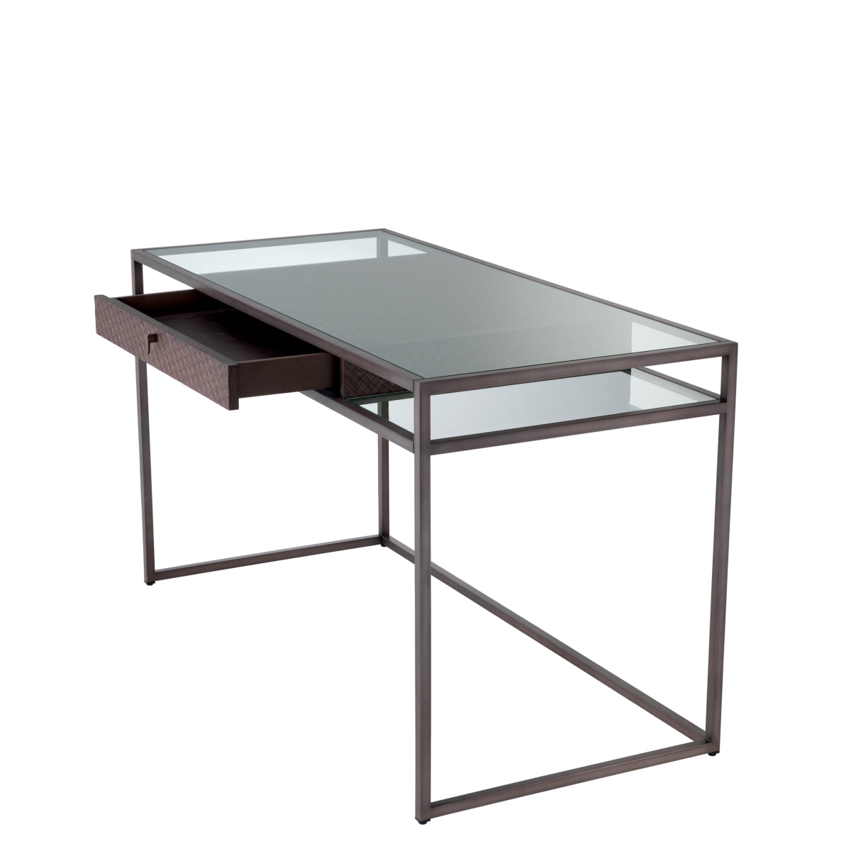 Eichholtz Napa Valley Desk Woven Oak Veneer Bronze Finish Clear Glass - Desk Woven Oak Veneer Bronze Finish Clear Glass Tables Sterling Home 4