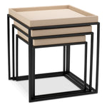 Eichholtz Leonard Set Of 3 Side Tables Matte Black Finish Light Brown Faux Leather - Side Tables Set of 3 Matte Black Finish Light Brown Faux Leather Side Tables Sterling Home 4