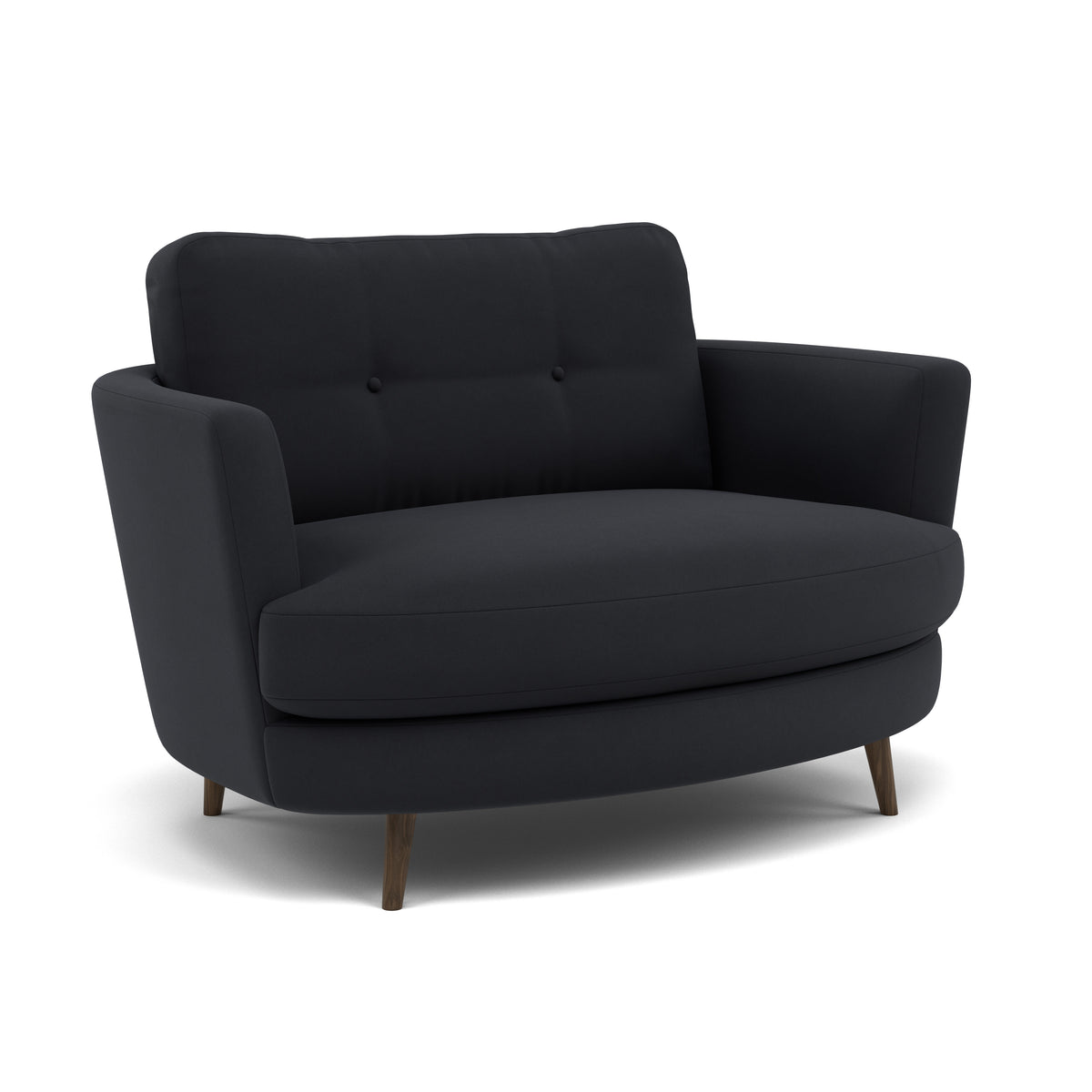 Phoebe Oval Loveseat - Oval Cuddler Grade B — Plush Velvet Charcoal / American Walnut, gallery image 1