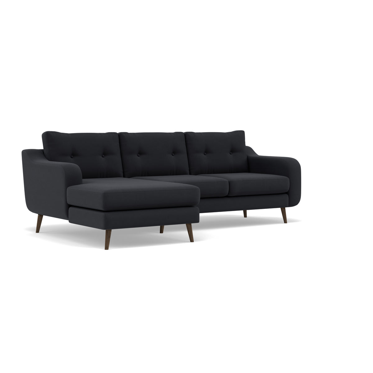 Phoebe Large Chaise Sofa - Large Chaise Sofa LHF Standard Back Grade B - Left Hand Facing — Plush Velvet Charcoal / American Walnut, gallery image 1
