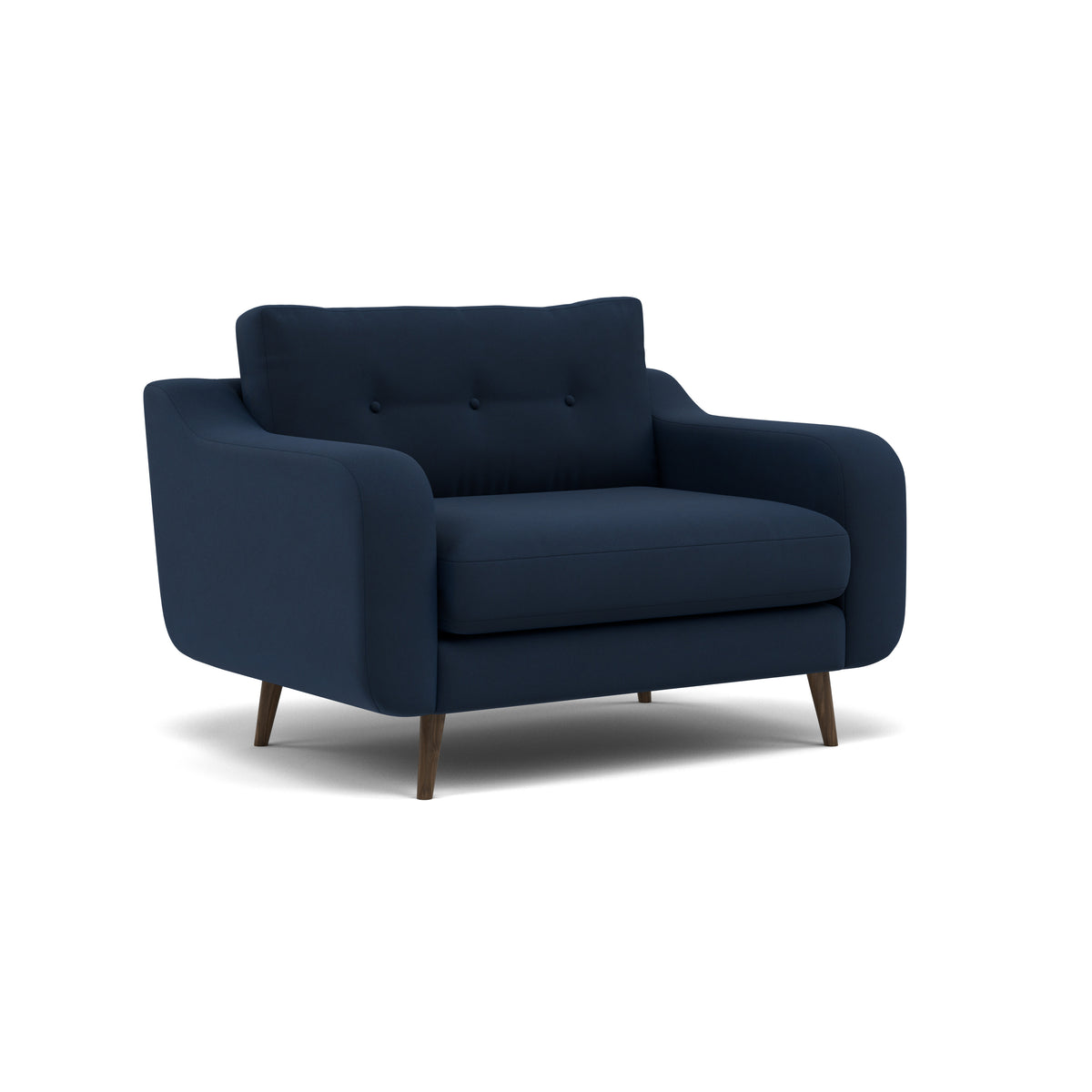 Phoebe Loveseat - Snuggler Chair Grade B — Plush Velvet Indigo / American Walnut, gallery image 1