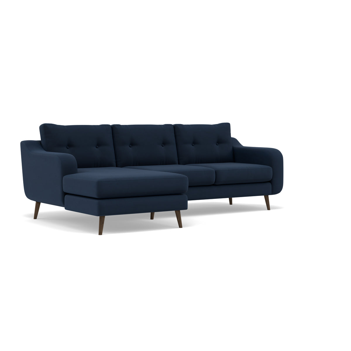 Phoebe Large Chaise Sofa - Large Chaise Sofa LHF Standard Back Grade B - Left Hand Facing — Plush Velvet Indigo / American Walnut, gallery image 1
