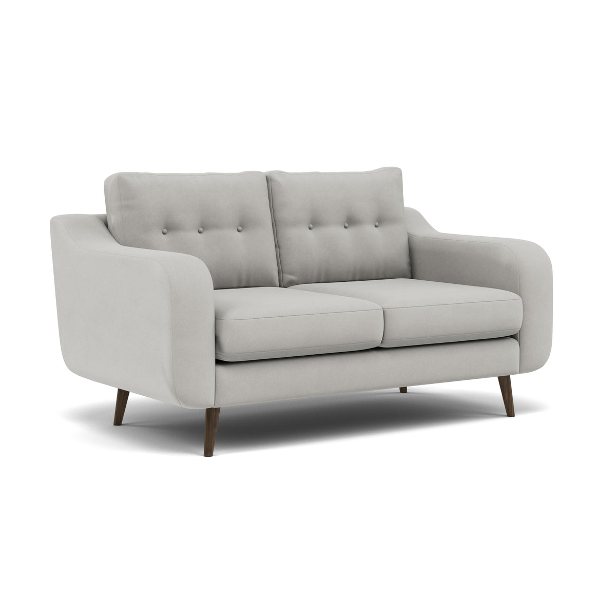 Phoebe 2 Seater Sofa - Small Sofa Standard Back Grade B — Plush Velvet Silver / American Walnut, gallery image 1