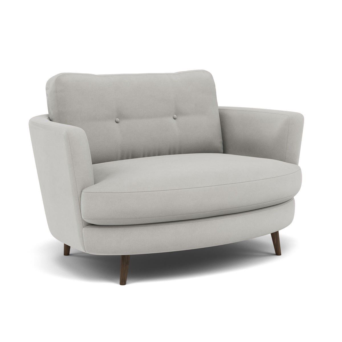 Phoebe Oval Loveseat - Oval Cuddler Grade B — Plush Velvet Silver / American Walnut, gallery image 1