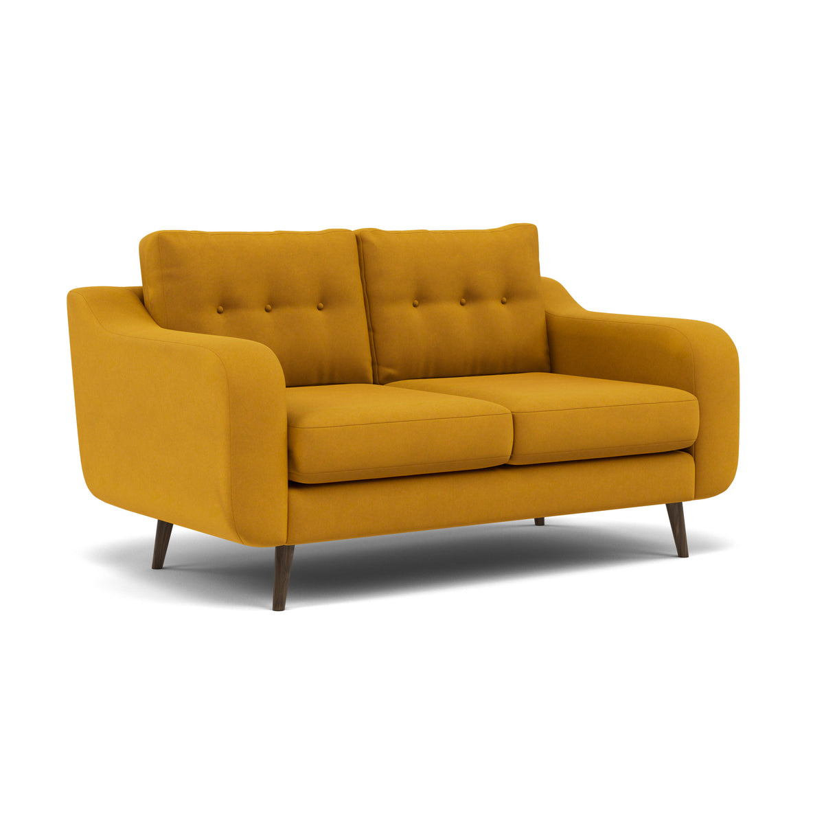 Phoebe 2 Seater Sofa - Small Sofa Standard Back Grade B — Plush Velvet Turmeric / American Walnut, gallery image 1