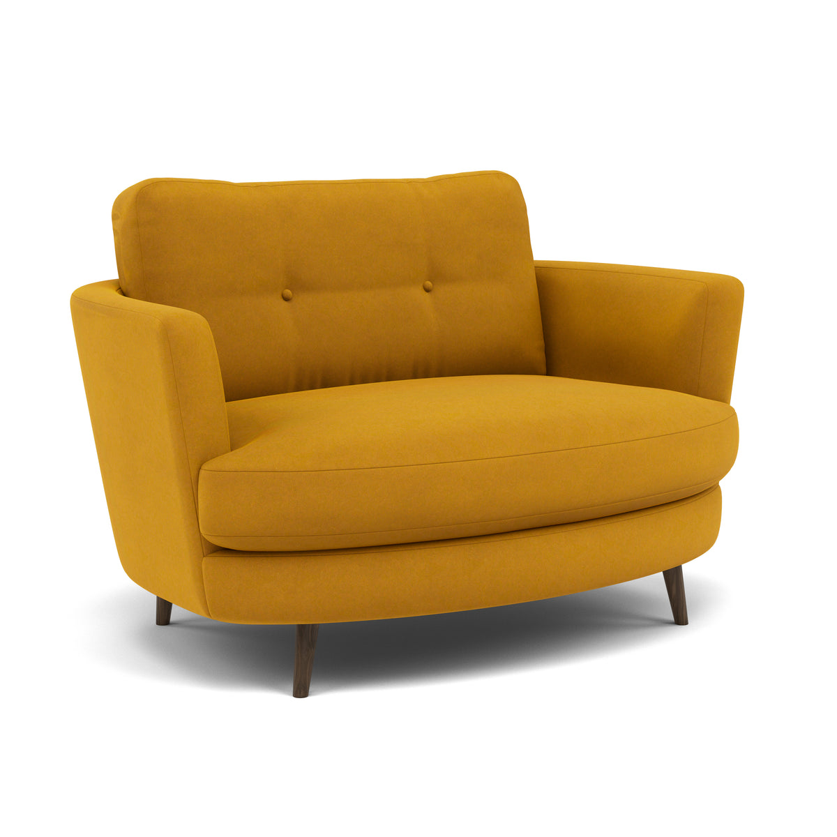 Phoebe Oval Loveseat - Oval Cuddler Grade B — Plush Velvet Turmeric / American Walnut, gallery image 1