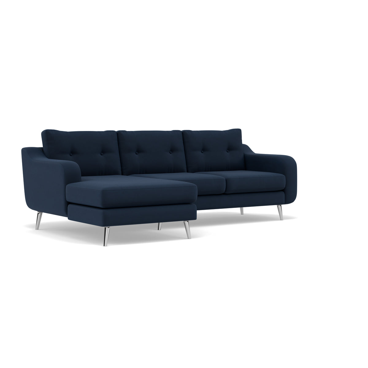 Phoebe Large Chaise Sofa - Large Chaise Sofa LHF Standard Back Grade B - Left Hand Facing — Plush Velvet Indigo / Chrome, gallery image 1