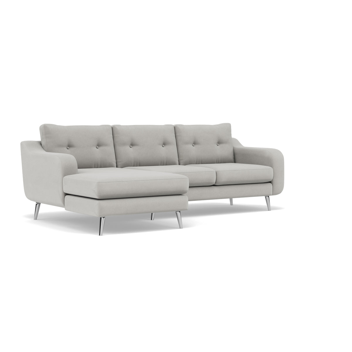 Phoebe Large Chaise Sofa - Large Chaise Sofa LHF Standard Back Grade B - Left Hand Facing — Plush Velvet Silver / Chrome, gallery image 1