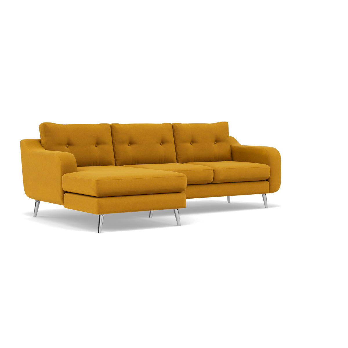 Phoebe Large Chaise Sofa - Large Chaise Sofa LHF Standard Back Grade B - Left Hand Facing — Plush Velvet Turmeric / Chrome, gallery image 1