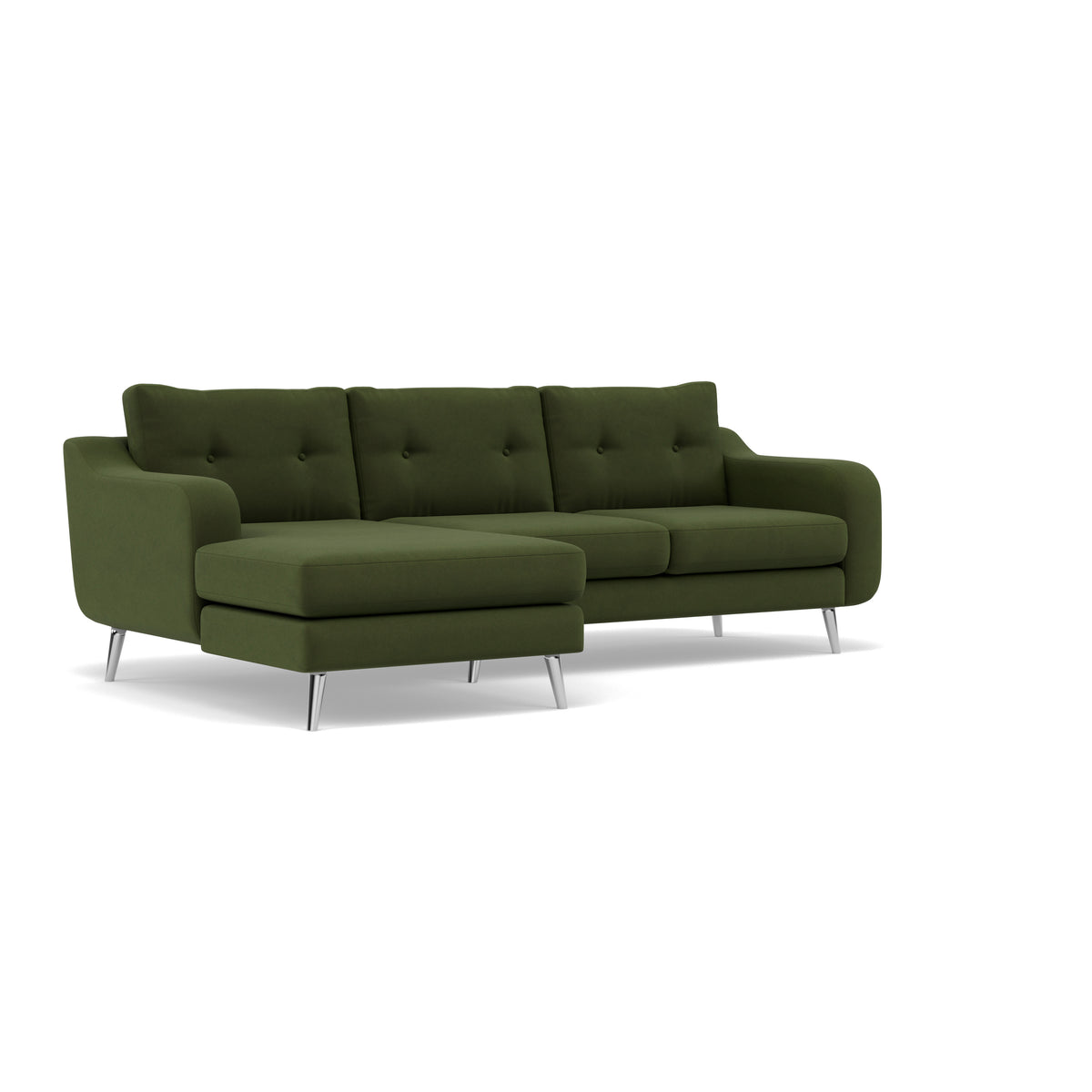 Phoebe Large Chaise Sofa - Large Chaise Sofa LHF Standard Back Grade B - Left Hand Facing — Plush Velvet Vine / Chrome, gallery image 1