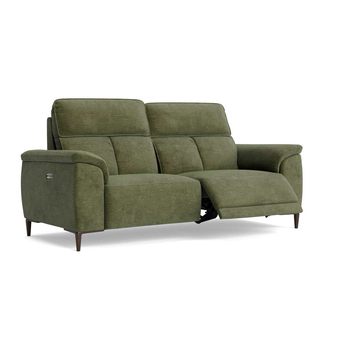 Loma 3 Seater Recliner Sofa - 2.5 Seater Sofa with 2 Power Recliners USB Fabric - Power Recliner with USB — FAB-NTS - 16 OLIVE GREEN, gallery image 1