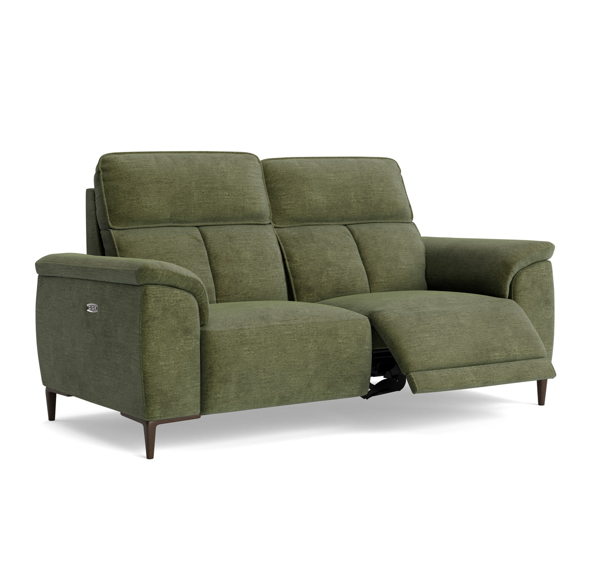 Loma Small 3 Seater Recliner Sofa - 2.5 Seater Sofa with 2 Power Recliners (Compact) USB Fabric - Power Recliner with USB — FAB-NTS - 16 OLIVE GREEN, gallery image 1