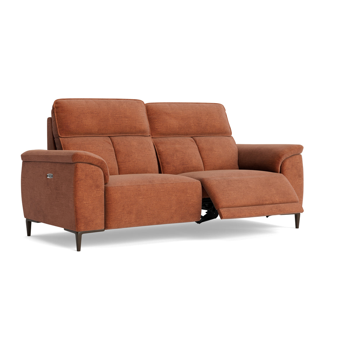 Loma 3 Seater Recliner Sofa - 2.5 Seater Sofa with 2 Power Recliners USB Fabric - Power Recliner with USB — FAB-NTS - 17 TERRACOTTA, gallery image 1
