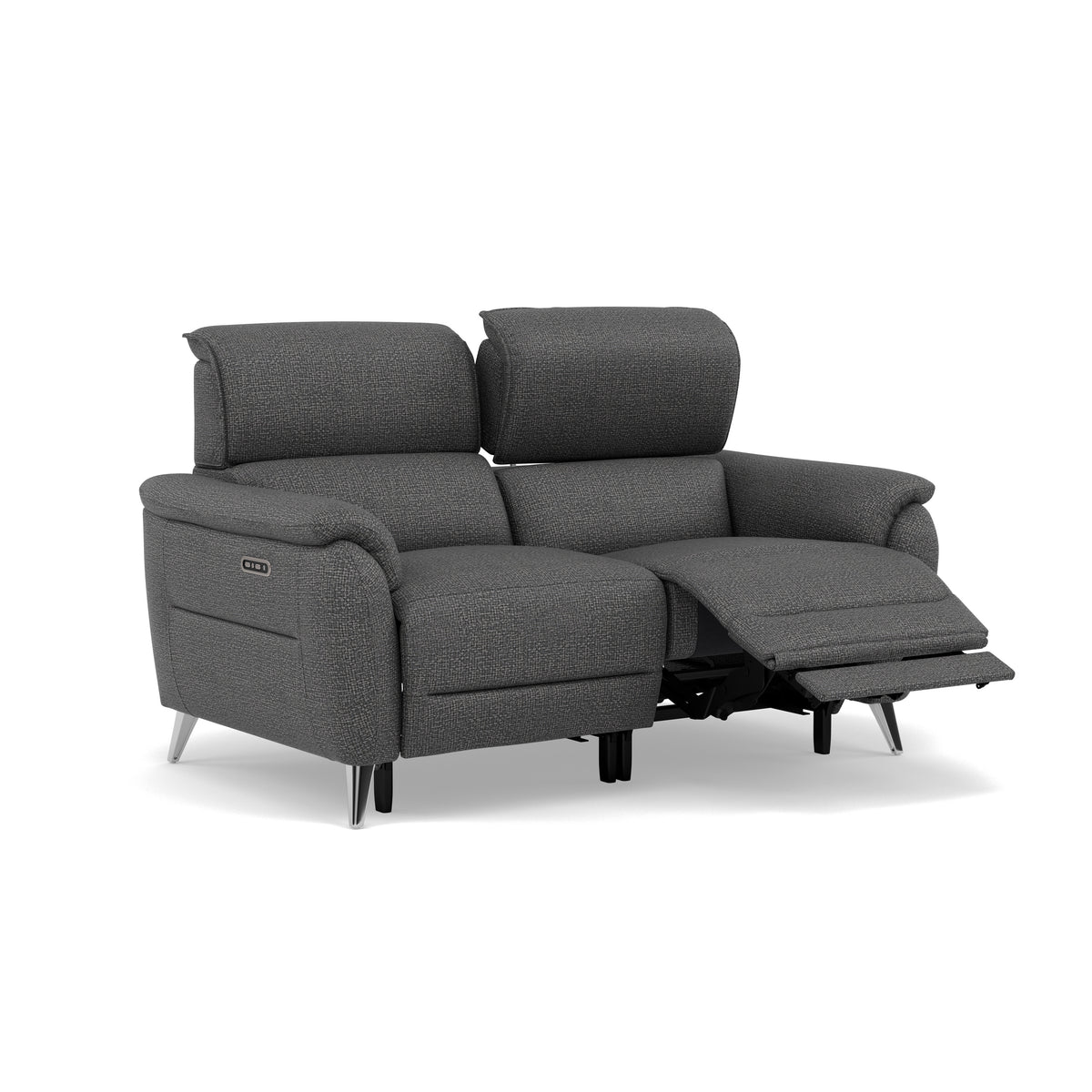 Sol 2 Seater Recliner Sofa - 2 Seater Power Recliner Sofa with Head Tilt F8 — Hopsack Charcoal 70006, gallery image 1