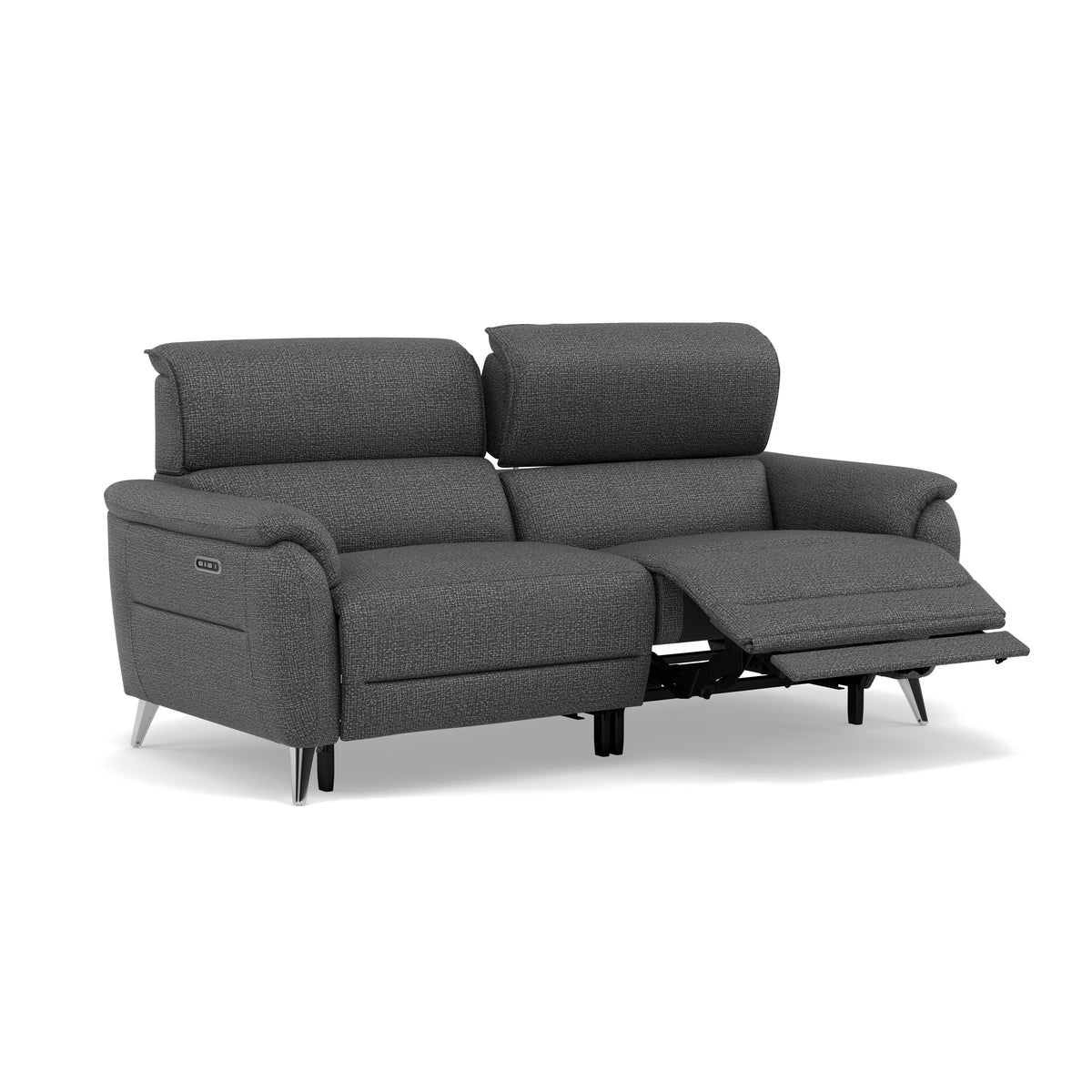 Sol 3 Seater Recliner Sofa - 3 Seater Power Recliner Sofa with Head Tilt F8 — Hopsack Charcoal 70006, gallery image 1