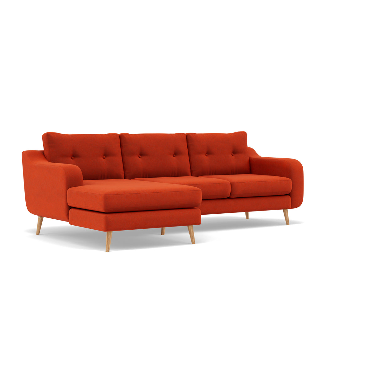 Phoebe Large Chaise Sofa - Large Chaise Sofa LHF Standard Back Grade B - Left Hand Facing — Plush Velvet Paprika / Natural, gallery image 1