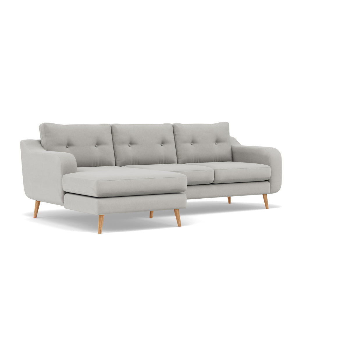 Phoebe Large Chaise Sofa - Large Chaise Sofa LHF Standard Back Grade B - Left Hand Facing — Plush Velvet Silver / Natural, gallery image 1