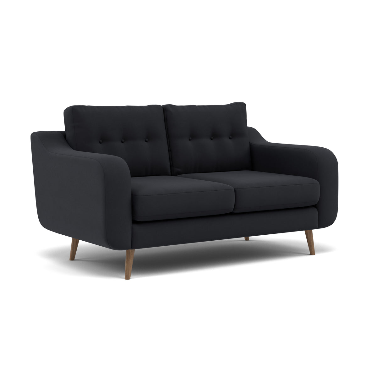 Phoebe 2 Seater Sofa - Small Sofa Standard Back Grade B — Plush Velvet Charcoal / Weathered Oak, gallery image 1