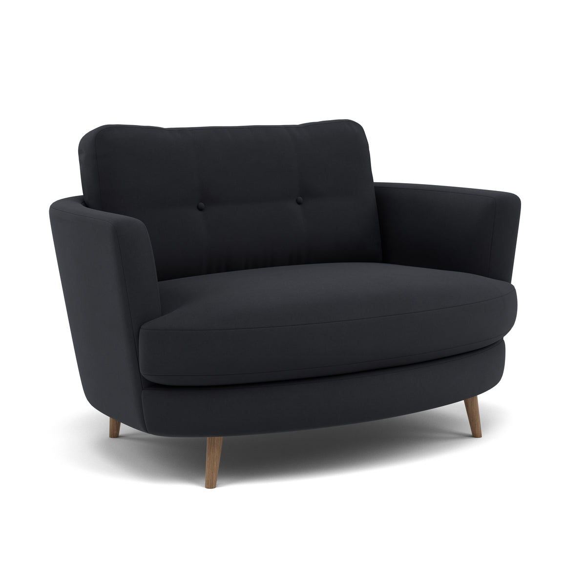 Phoebe Oval Loveseat - Oval Cuddler Grade B — Plush Velvet Charcoal / Weathered Oak, gallery image 1