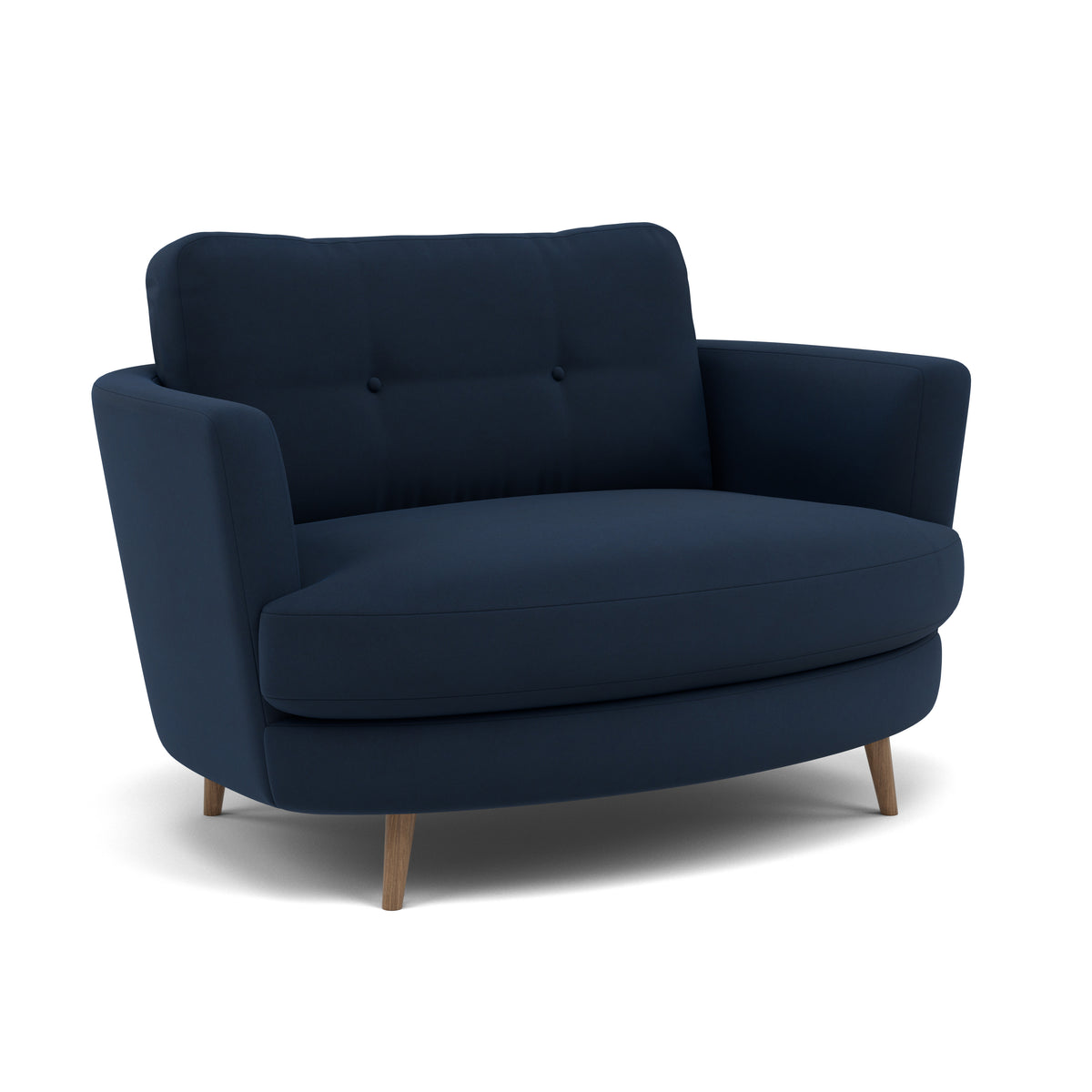 Phoebe Oval Loveseat - Oval Cuddler Grade B — Plush Velvet Indigo / Weathered Oak, gallery image 1