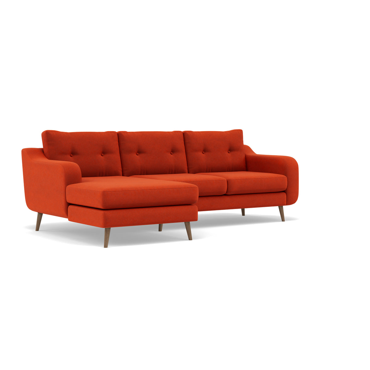 Phoebe Large Chaise Sofa - Large Chaise Sofa LHF Standard Back Grade B - Left Hand Facing — Plush Velvet Paprika / Weathered Oak, gallery image 1
