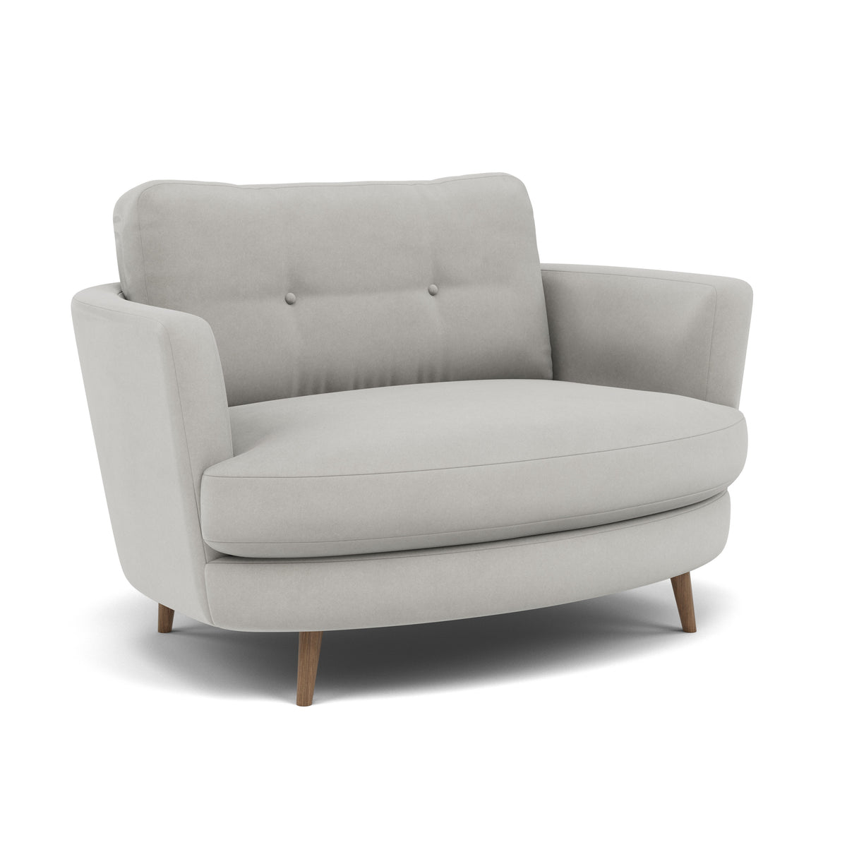 Phoebe Oval Loveseat - Oval Cuddler Grade B — Plush Velvet Silver / Weathered Oak, gallery image 1