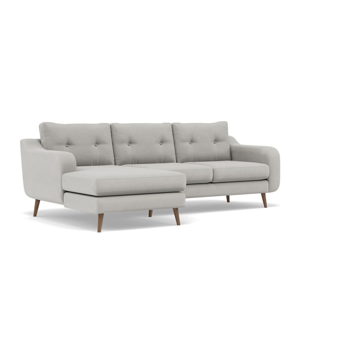Phoebe Large Chaise Sofa - Large Chaise Sofa LHF Standard Back Grade B - Left Hand Facing — Plush Velvet Silver / Weathered Oak, gallery image 1