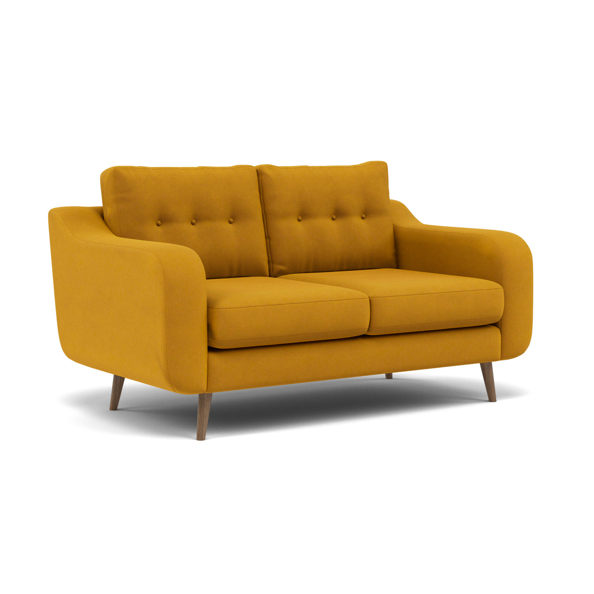 Phoebe 2 Seater Sofa - Small Sofa Standard Back Grade B — Plush Velvet Turmeric / Weathered Oak, gallery image 1