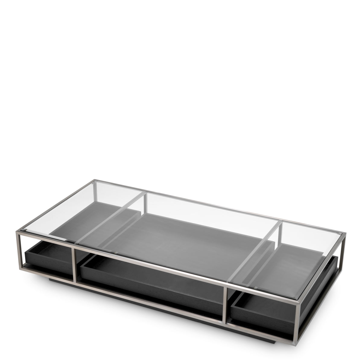 Eichholtz Roxton Coffee Table Brushed Steel Finish Clear Glass Black Veneer - Coffee Table Brushed Steel Finish Clear Glass Black Veneer Side Tables Sterling Home 4