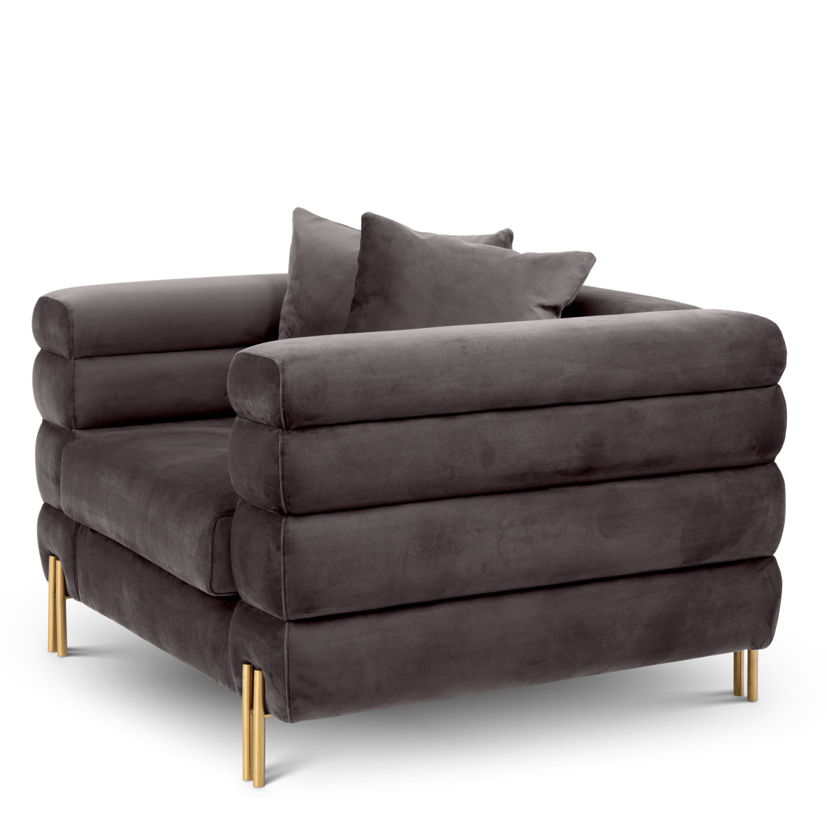 Eichholtz York Armchair Savona Grey Velvet Brushed Brass Legs - Armchair Savona Grey Velvet Armchairs Sterling Home 4