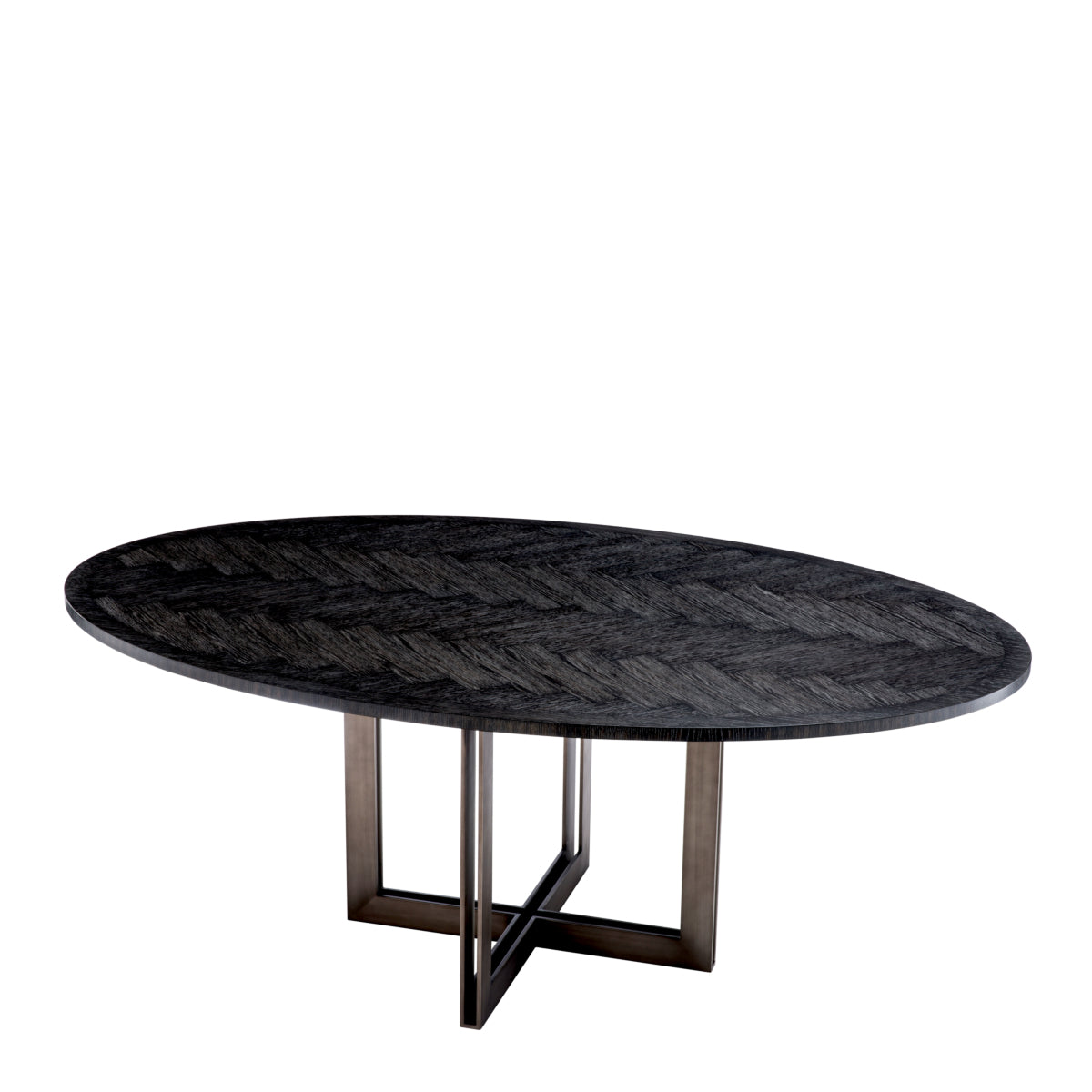 Eichholtz Melchior Oval Dining Table Charcoal Oak Veneer / Bronze Finish - Oval Dining Table Charcoal Oak Veneer / Bronze Finish. Dining Tables Sterling Home 4