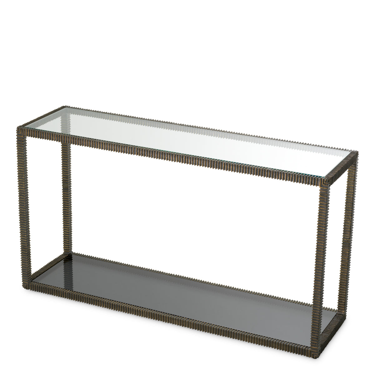 Eichholtz Bethesda Console Table Bronze Highlight Finish Clear Glass and Smoke Glass - Console Table Bronze Highlight Finish Side Tables Sterling Home 4