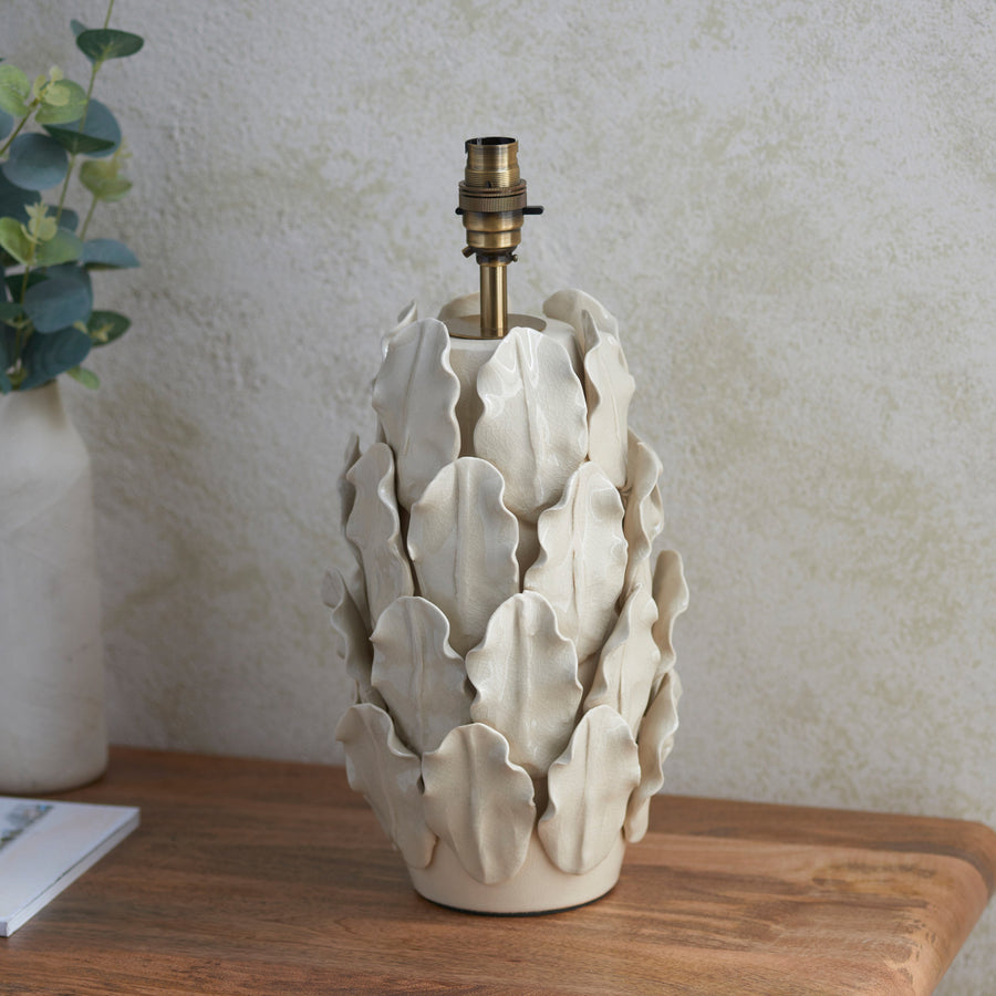 Layered Leaf Cream Table Lamp Base - DHD Layered Leaf Table Lamp Base Ivory Crackle Large Sterling Home 1