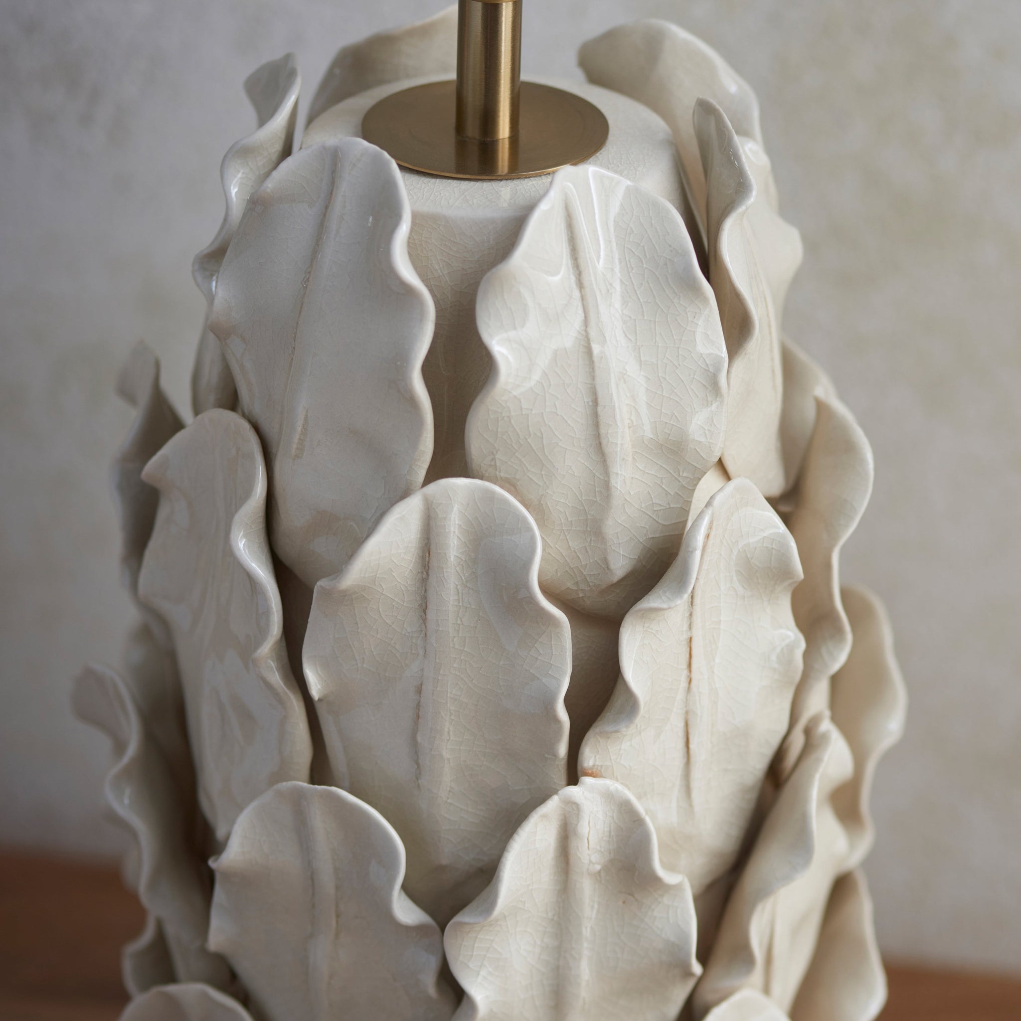 Layered Leaf Cream Table Lamp Base - DHD Layered Leaf Table Lamp Base Ivory Crackle Large Sterling Home 3