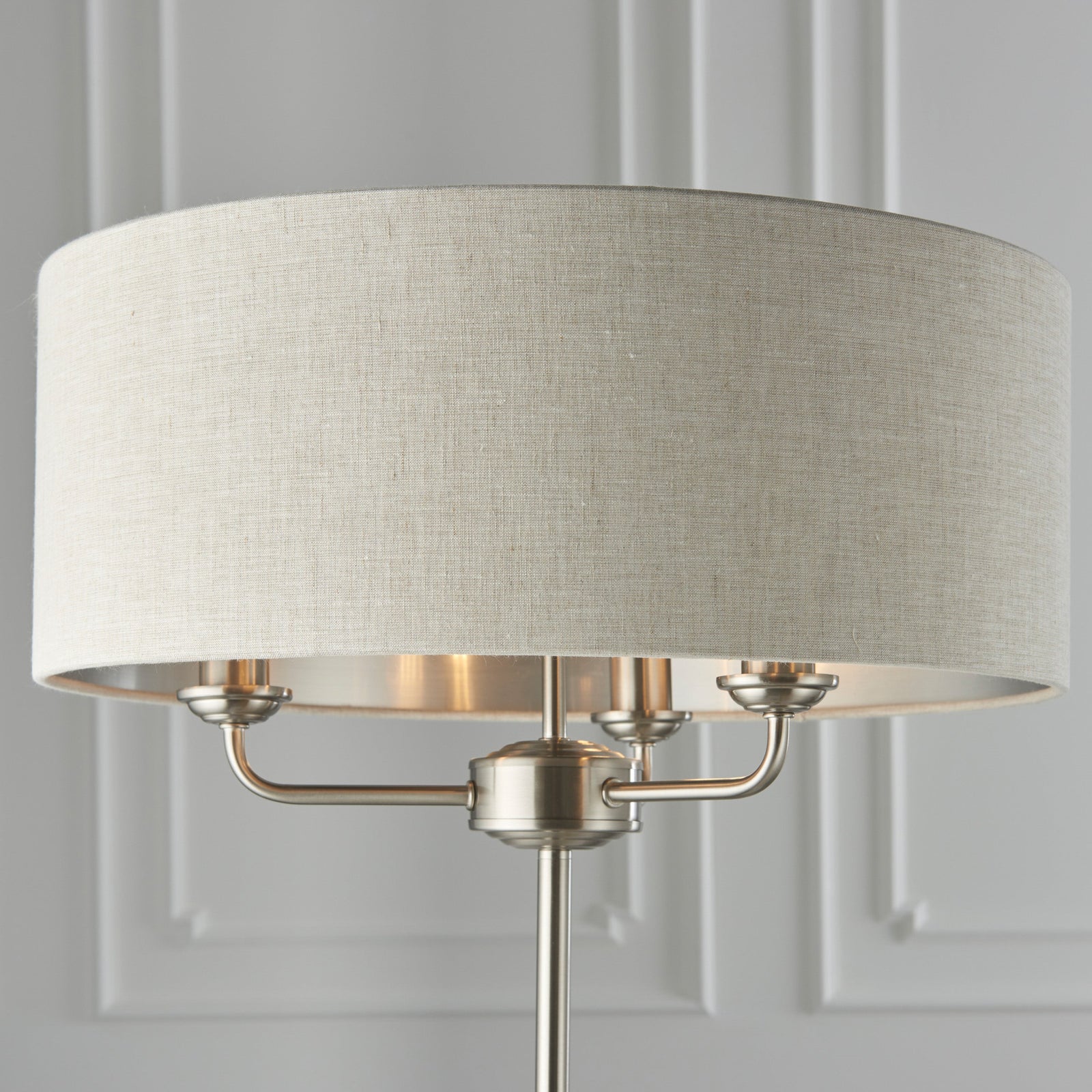 Highclere 3 Chrome And Cream Floor Light - DHD Highclere 3 Floor Light Chrome & Natural Sterling Home 3