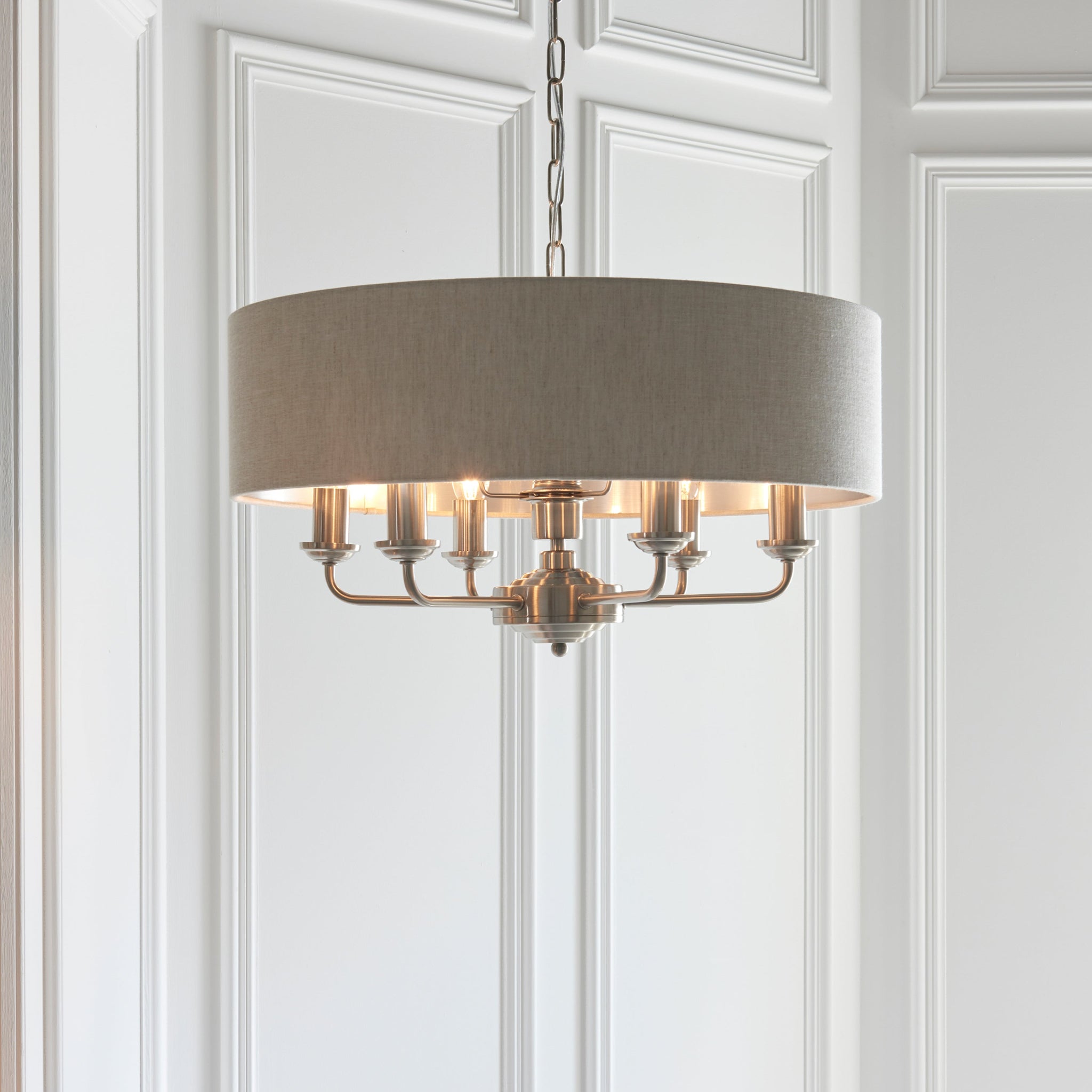 Highclere 6 Chrome And Cream Floor Light - DHD Highclere 6 Pendant Light Chrome & Natural Sterling Home 1